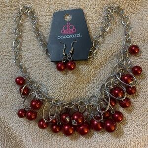 Paparazzi Red and Silver Jewelry Set NWT Earrings & Necklace
